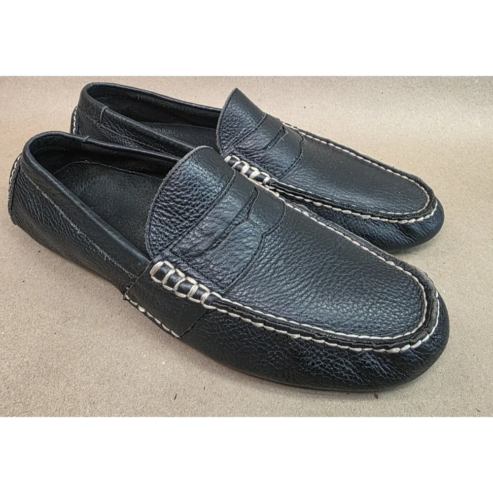 Polo Ralph Lauren (Sz 9 D) Telly Driving Shoes Loafers Black Pebbled Leather